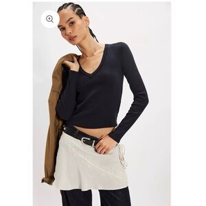 We the Free Neria Long Sleeve Ribbed V Neck Tee in Black